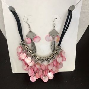 Brand New Pink Pearl Shell Necklace and Earrings Set/ Noblesse Collection